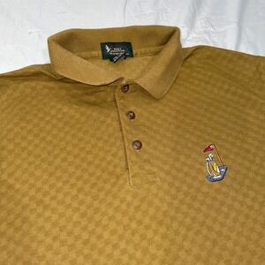 Bert Pulitzer Mens Golf Polo Shirt Mustard Gold Textured Cotton Made in USA L